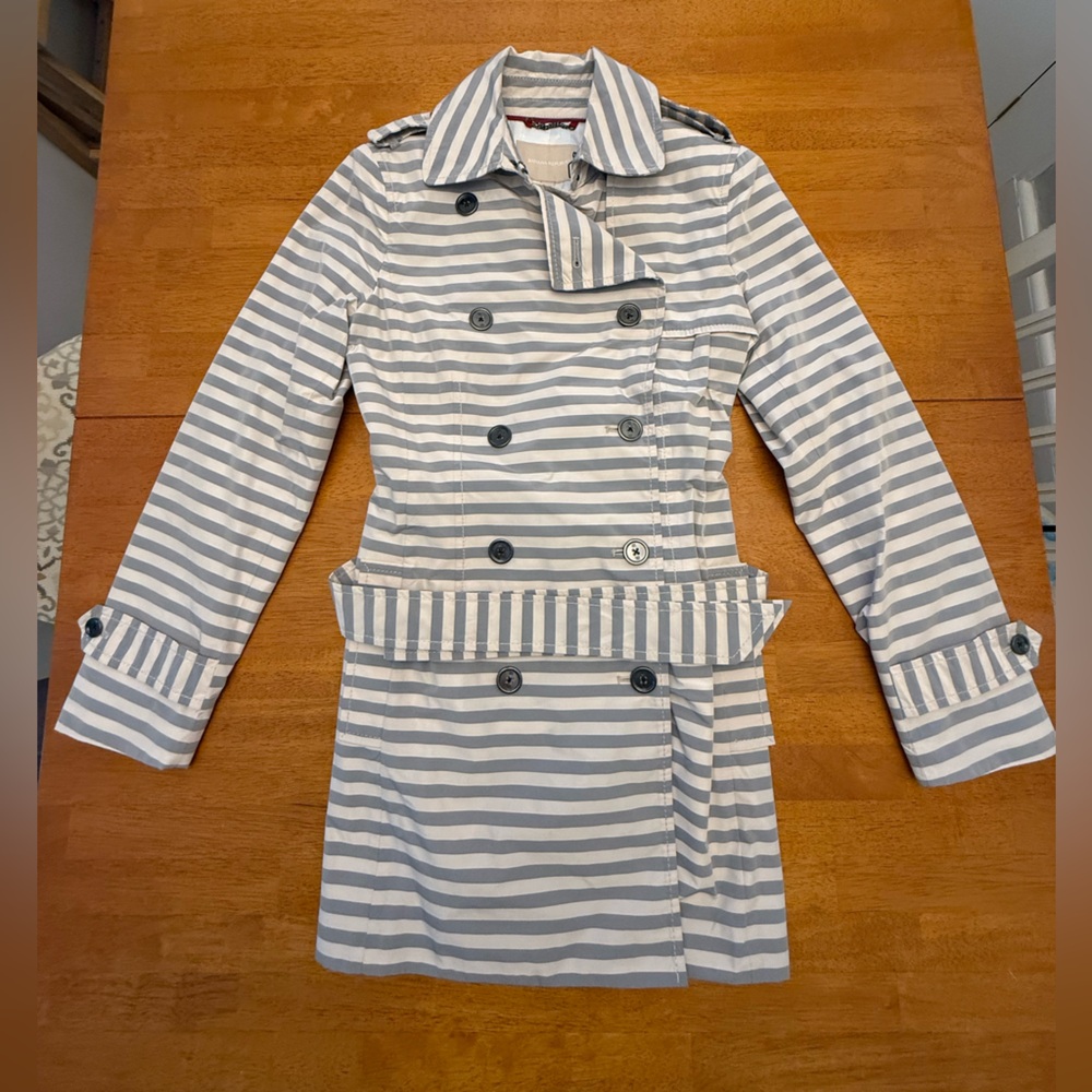 Banana Republic Blue and White Striped Trench Coat